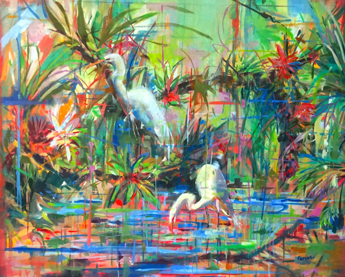 Aves en el lago / Óleo sobre lienzo 100 x 81 cm